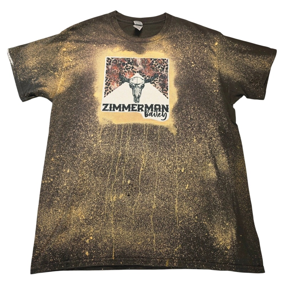 Gildan Zimmerman Bailey Bleached Graphic Tee Mens Large Bull Skull Paint Print